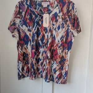 Allison Daley Pink and Blue Boxy Polo Blouse